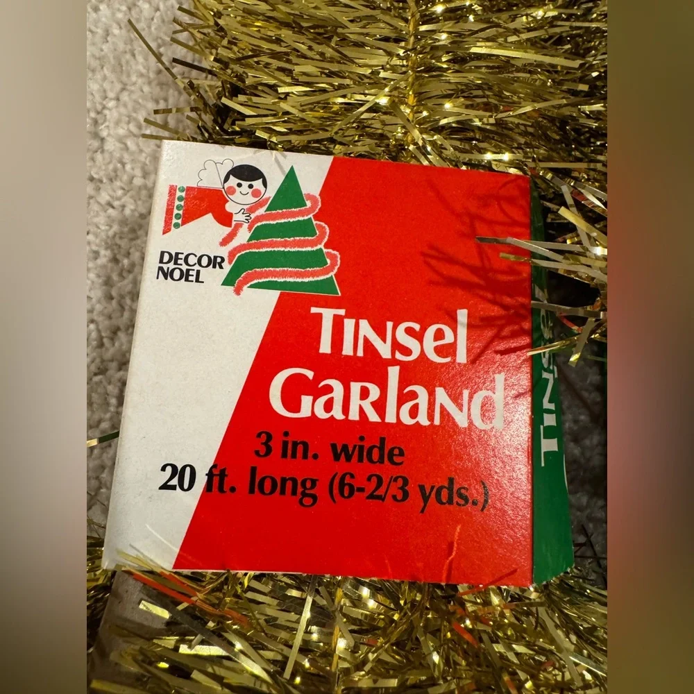 Vintage NIP mid century gold tinsel garland set of 3